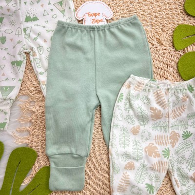 Kit 3 Calças - Cabana, Verde e Folhagem - Off White e Verde